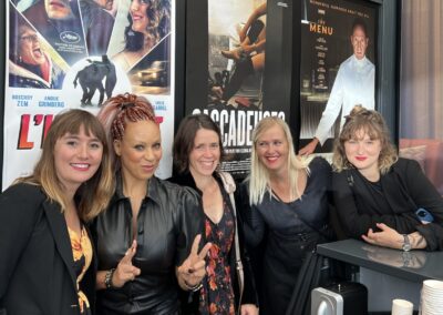 Bande à Part Films! Left to right: Director Elena Avdija, myself, editor Myriam Rachmuth, producers Agnieszka Ramu & Marie-Lou Pahud! Our poster is on the wall! World Première "Cascadeuses/Stuntwomen" - 18th Zürich Film Festival October, 2022